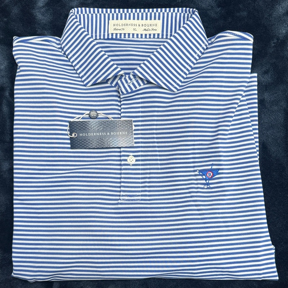 Holderness & Bourne Blue and White Striped Polo Shirt